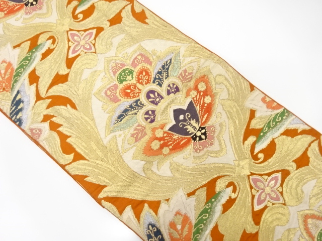 JAPANESE KIMONO / ANTIQUE FUKURO OBI / SILK / WOVEN CHINESE FLOWER